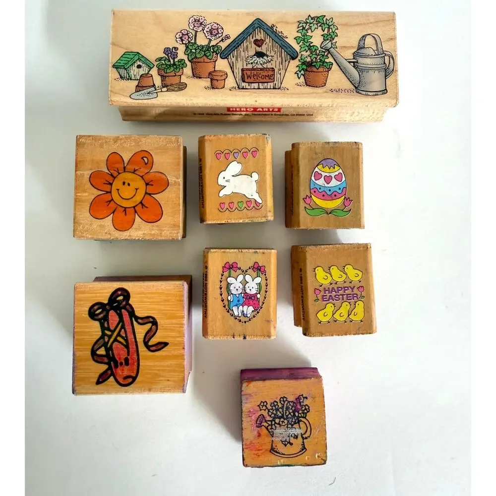 Vintage Wood Mounted Rubber Stamps Assorted Lot of 34 Animals, Flowers, Birthday